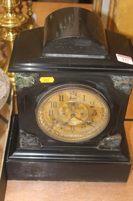 Lot 137 - A late 19th century black slate mantel clock,...