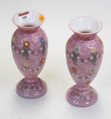 Lot 185 - A pair of Victorian glass vases, having a...