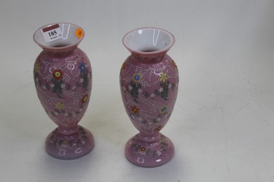 Lot 185 - A pair of Victorian glass vases, having a...