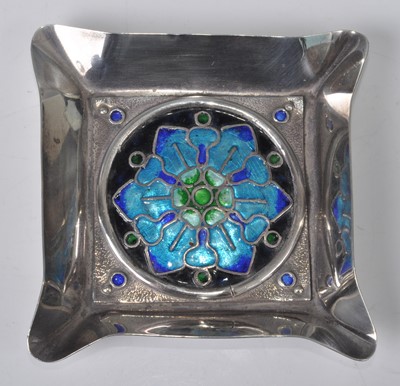 Lot 136 - A 1940s silver and enamel decorated tray, of...