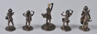 Lot 1068 - A matched set of five miniature silver...
