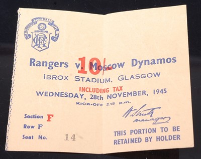 Lot 708 - A match ticket for Rangers vs Moscow Dynamos,...