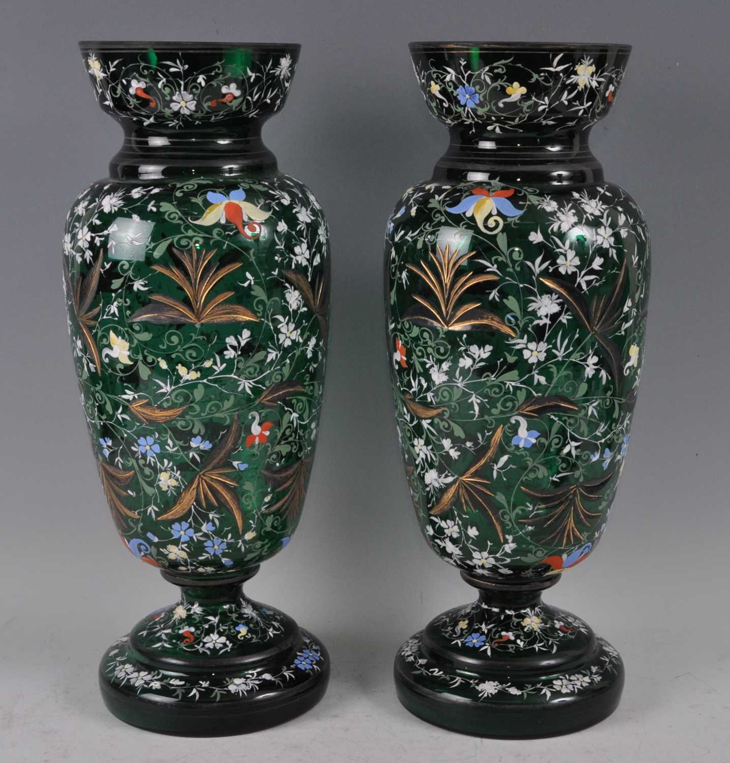 Lot 1032 - A pair of late Victorian green glass and...