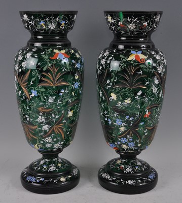 Lot 1032 - A pair of late Victorian green glass and...