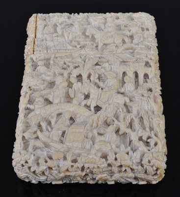 Lot 346 - A 19th century Chinese Canton ivory card case,...