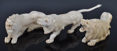 Lot 1248 - A pair of 19th century Indian carved ivory...