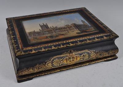 Lot 1202 - A Victorian papier-mâché table box, the hinged...