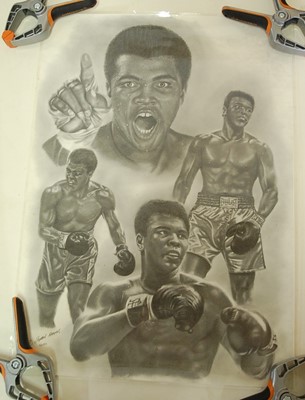 Lot 728 - Muhammad Ali, a black and white montage print...