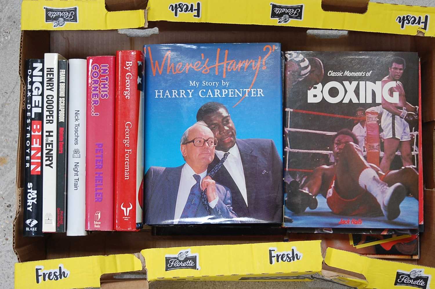 Lot 736 - Four boxes of boxing related books, mainly...