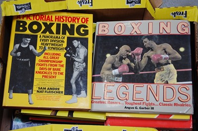 Lot 736 - Four boxes of boxing related books, mainly...