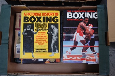 Lot 736 - Four boxes of boxing related books, mainly...
