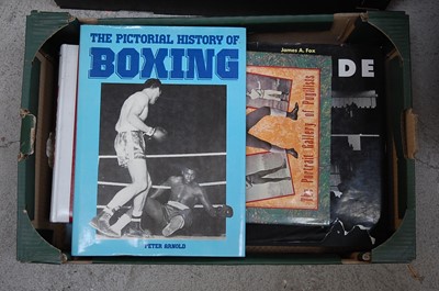 Lot 736 - Four boxes of boxing related books, mainly...