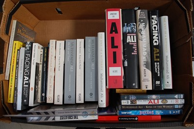 Lot 739 - Three boxes of mostly hardback books and DVDs,...