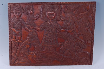 Lot 349 - A hardwood panel of rectangular form, carved...
