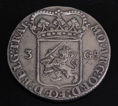 Lot 2153 - Netherlands, 1795 3 gulden, obv; Dutch lion...