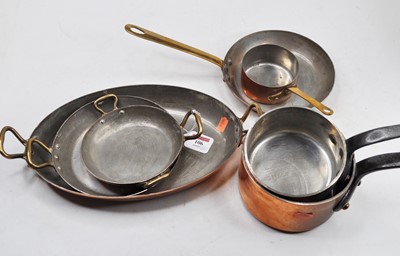 Lot 106 - A collection of copper and brass cooking pans (7)