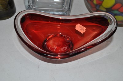 Lot 113 - An Italian red glass dish, w.19cm; together...