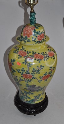 Lot 118 - A Chinese yellow glazed jar and cover, of...