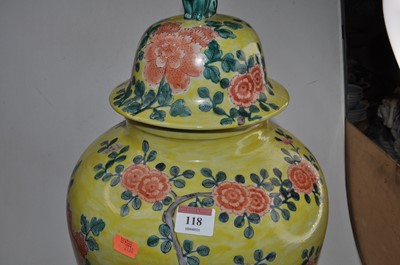 Lot 118 - A Chinese yellow glazed jar and cover, of...
