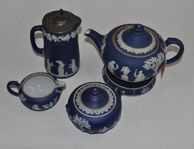 Lot 130 - Wedgwood England dark blue jasper teawares,...