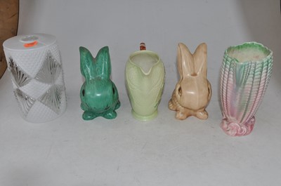 Lot 198 - A pair of Sylvac rabbits, one in green glaze...