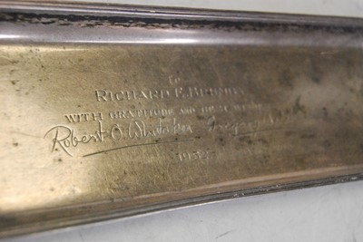 Lot 393 - A mid-20th century silver pen tray, of rounded...