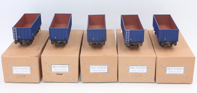 Lot 382 - Five MEA open wagons, blue, individual running...