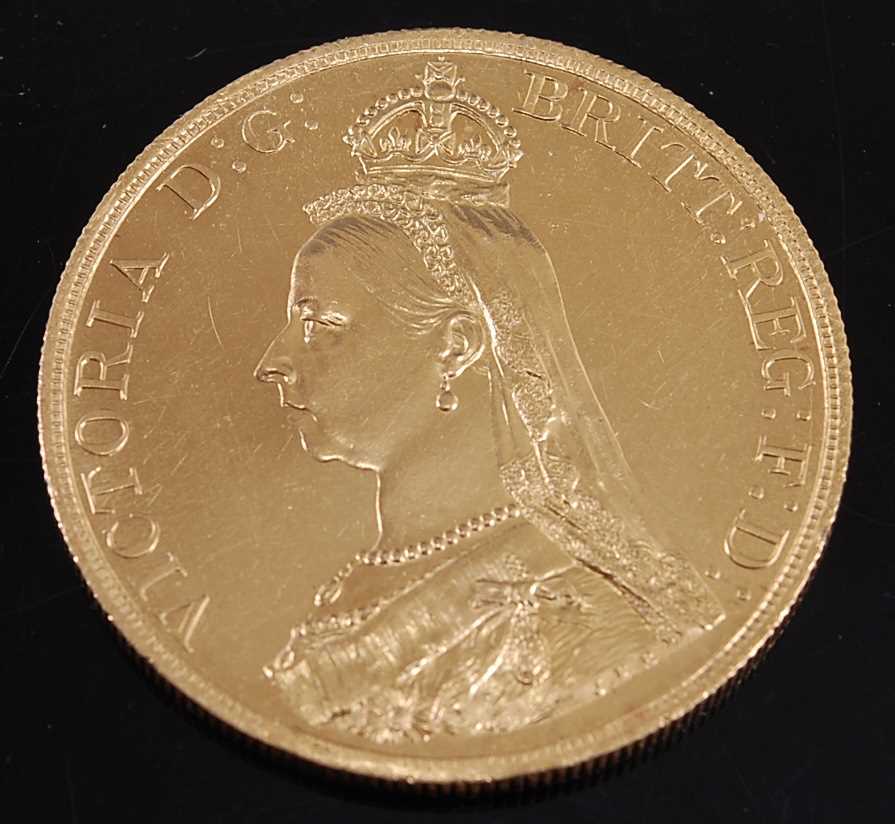 Lot 2110 - Great Britain, 1887 gold five pound coin,...