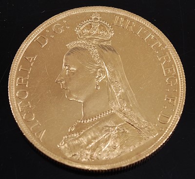 Lot 2110 - Great Britain, 1887 gold five pound coin,...