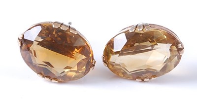 Lot 2583 - A pair of yellow metal and citrine single...