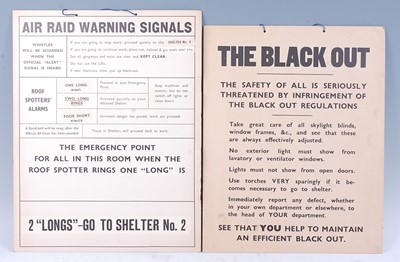 Lot 18 - A WW II card Blackout safety notice, 38 x...