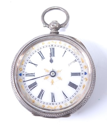 Lot 2592 - A Continental silver open face pocket watch...