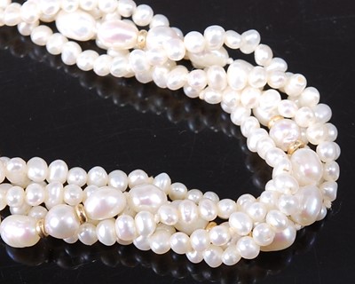 Lot 2597 - A five-strand twist freshwater pearl necklace,...