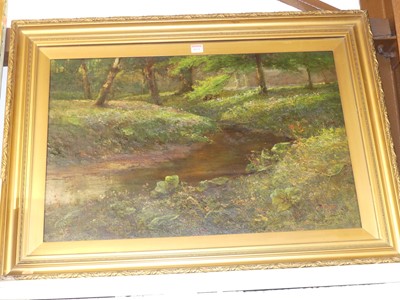 Lot 1021 - Firth - A woodland river, oil on canvas,...