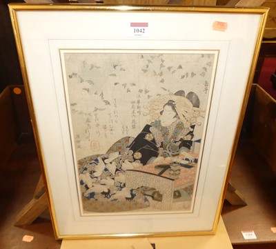 Lot 1042 - A 19th century Japanese woodblock, signed and...