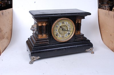 Lot 62 - A Victorian faux slate cased mantel clock, of...
