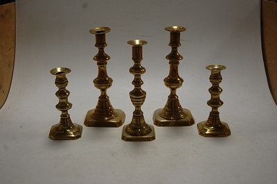 Lot 79 - Two pairs of 19th century turned brass...