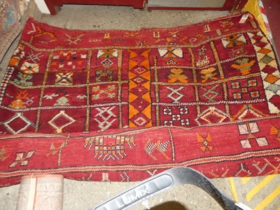 Lot 1165 - A Caucasian red ground heavy woven geometric...