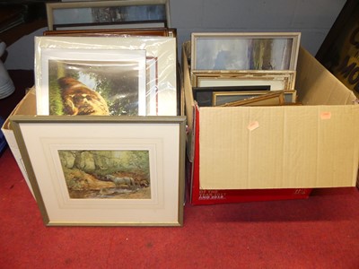 Lot 1078 - Two boxes of assorted pictures and prints, to...