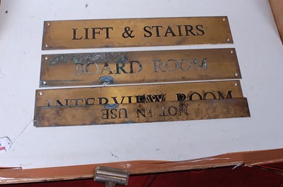 Lot 171 - Four brass name plates, with various...