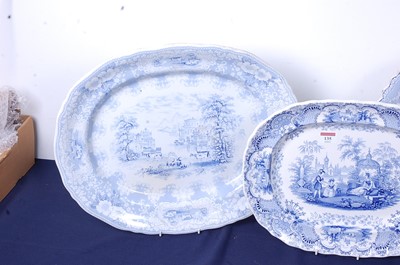 Lot 135 - A Victorian blue and white printed meat plate,...