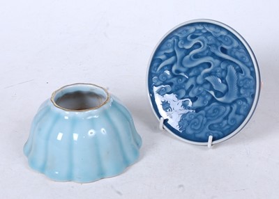Lot 217 - A Chinese export blue glazed inkwell, of lobed...
