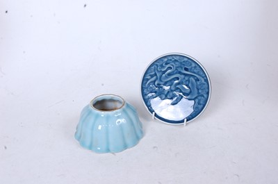 Lot 254 - A Chinese export blue glazed inkwell, of lobed...