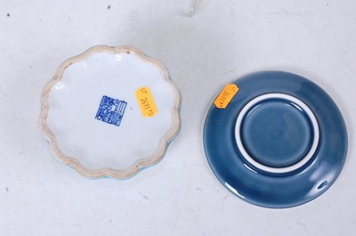 Lot 254 - A Chinese export blue glazed inkwell, of lobed...