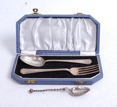 Lot 327 - A George V silver christening fork and spoon...