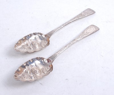 Lot 344 - A pair of Victorian Irish silver berry spoons,...