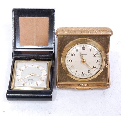 Lot 382 - A small gilt brass travel clock, in folding...