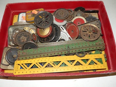 Lot 1505 - Two trays of used Meccano parts, including a...