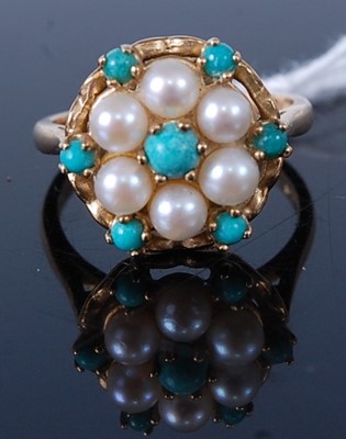 Lot 393 - A modern 9ct gold turquoise and cultured pearl...