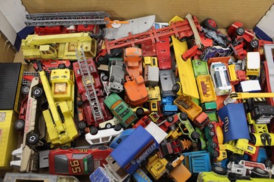 Lot 631 - Two trays of playworn diecast models, largely...